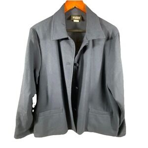 Eileen Fisher Womens Wool Blazer Large Collar Buttons Soft Cozy Navy Blue Career